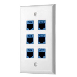 POKIVIR - Cat6 Keystone Ethernet Wall Plate Female to Female - White (6 Port)
