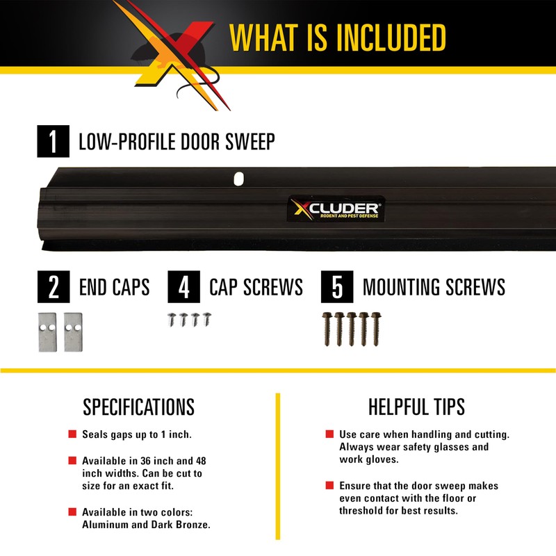 Xcluder Low-Profile Door Sweep, Dark Bronze, 48 in, Rodent Proof