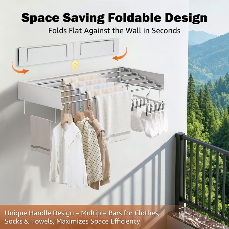 CAEXABO Wall Mount Drying Rack 32", 65LBS Retractable Clothes Rack,