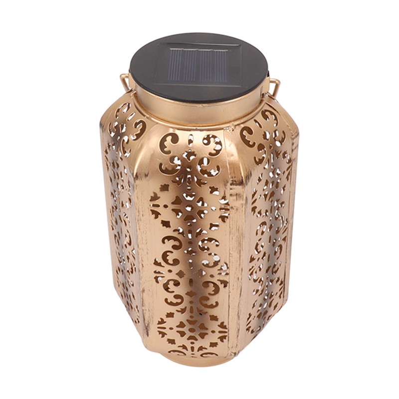 LED Solar Lantern Waterproof Hanging Metal Lamps Small Hexagonal Lantern