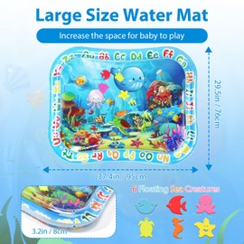 GARNHLOB Baby Water Mat, Large, XXL, 95 x 76 cm, BPA-Free Inflatable Tummy Time Mat for Infants & Toddlers with Sea Animals, Water Mat, Sensory Toy for Playing and Early Education (Blue)