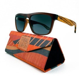 TRIBAL EARTH Wood Sunglasses Polarised for Men and Women with UV Protection | Polarised Lens | Dark Brown | Foldable Carry Case | Driving Fishing Golf