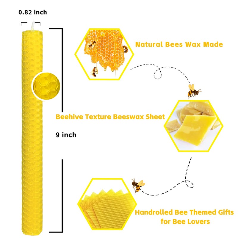 Lacaser Beeswax Taper Candles 8 Pack, 9“ Long Candles for