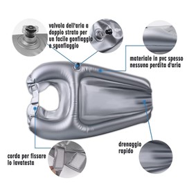 DOYUKY Inflatable Hair Wash Basin with Hand Shower External + Shampooing Brush, Lightweight Shampoo Bowl, for Elderly, Disabled, Pregnant, Injury, Bedridge (Silver)