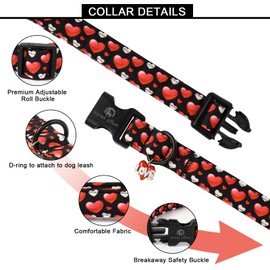 Lionet Paws Valentine's Dog Collar- Cute Sweet Pink Heart Black Dog Collars with Plastic Buckle, Light Adjustable Dog Collars for Small Medium Dogs