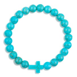 Cross Bracelet- Gemstone Bracelet with Turquoise Beads and Cross Pendant, Turquoise Bracelet, Baptism Communion Natural Stone Bracelets (Turquoise)