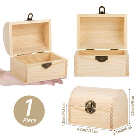 Aodaer Unfinished Wood Treasure Chest Decorative Pine Wood Box with Hinged Lid and Locking Clasp Plain Decorate Wooden Boxes for Art Hobbies DIY Jewelry Gift Storage