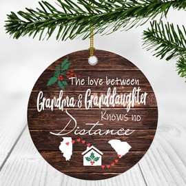 Merry Christmas Ornament Long Distance Grandma, Granddaughter Illinois South Carolina Two State Map - The Love Between Grandma And Granddaughter Knows No Distance - Ornament 3" Plastic