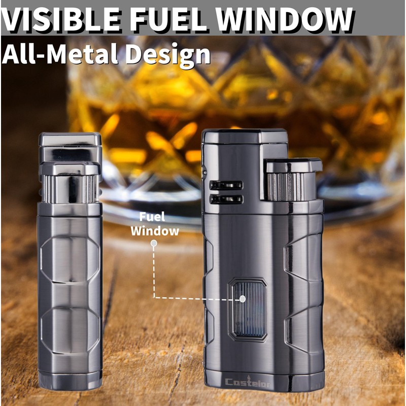 Castelar Cigar Torch Lighter Triple Flame Windproof Refillable Butane Cigar