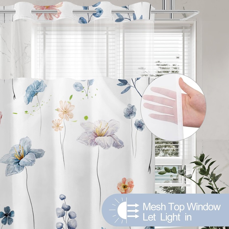 SSCRCUSLY No Hook Shower Curtain and Liner Set, Watercolor Blue