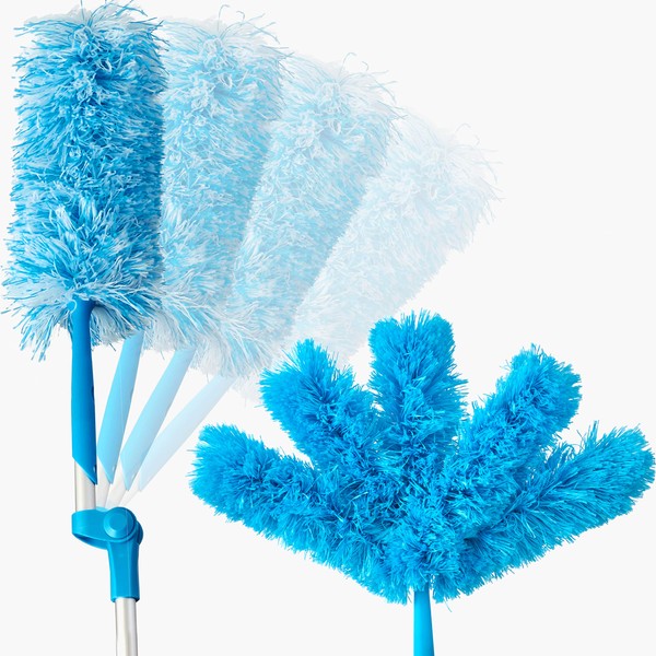 Extendable Washable Microfiber Duster and Blind Cleaner w/ Pivoting Head and Extension Pole. Telescopic Arm and Flexible Heads for Easy Ceiling and Cobweb Dusting. Detachable Dusters = Quick Cleaning