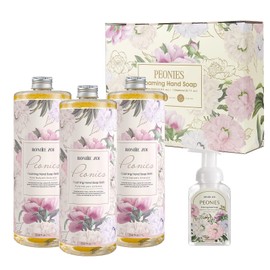 ROMIIE ZOI Foaming Hand Soap Refills 3-Pack (33.8 Fl Oz x 3) with Refilable Dispenser Peony Scented–Chemical-Free for Sensitive Skin, Bulk Refill Bottles for Bathroom & Kitchen Use