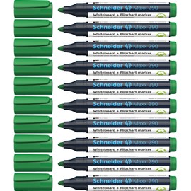 Schneider 290 Marker Pen Set 1-3 mm Green Refillable for Whiteboard and Flip-Chart Pack of 10