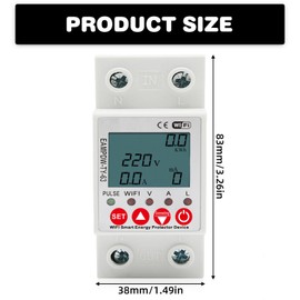 Electricity Meter, DIN Rail, WiFi 63 A AC80-400 V, DIN Rail Digital LCD Energy Meter, Smart 1 Phase Electricity Meter, LCD Digital Electricity Meter, Intelligent Energy Meter, DIN Rail Current Pulse