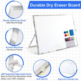 Lincia 16x20inch Desktop Portable Dry Erase White Board, Magnetic Double Sided with Stand, 10 Markers 1 Eraser 4 Magnetic Buckles, for Memo to Do List (Suitable for People Aged 14 and Above)(White)