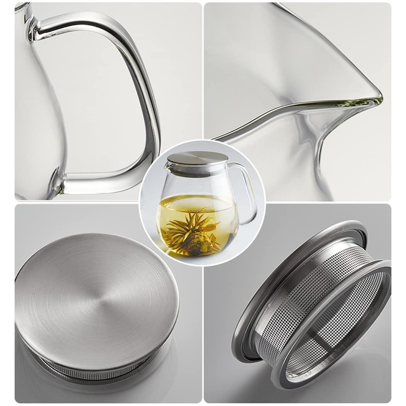 IwaiLoft Glass Teapot with Removable Stainless Steel Filter Lid Stovetop