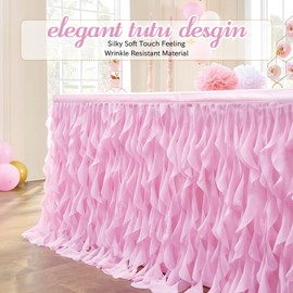 Leegleri 6ft Pink Tutu Table Skirt Tulle Curly Willow Table Skirt for Rectangle&Round Tables,Tutu Ruffle Tablecloth for Princess Girls 1st Baby Girl Birthday Party,Baby Shower Decoration,Gender Reveal