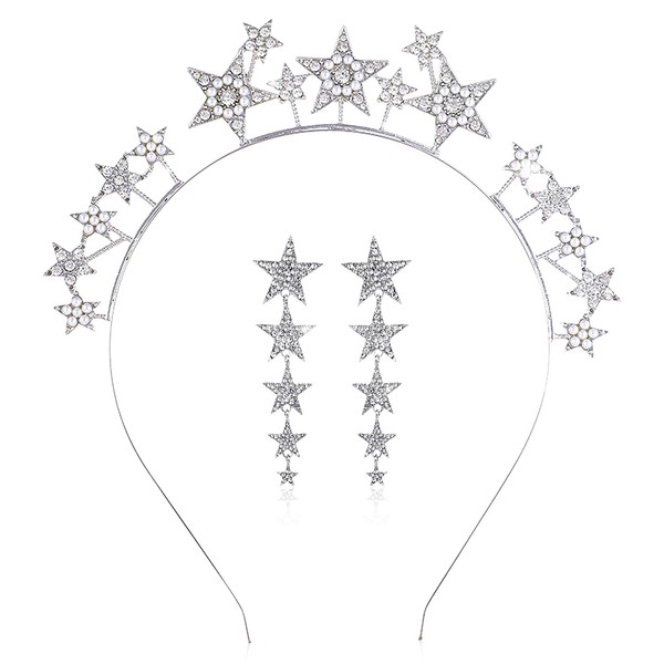 JeVenis - Diadema con diseño de estrellas y coronas, diseño de corona de diosa