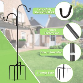 Double Shepherds Hook for Outdoor, 63''Bird Feeder Stand with 5 Prongs Base, Adjustable Garden Pole for Lanterns, Wind Chimes Hummingbird Feeders, Wedding Decorative