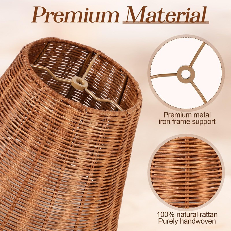 Kittmip 1 Pack Natural Rattan Spider Boho Lamp Shade Handwoven
