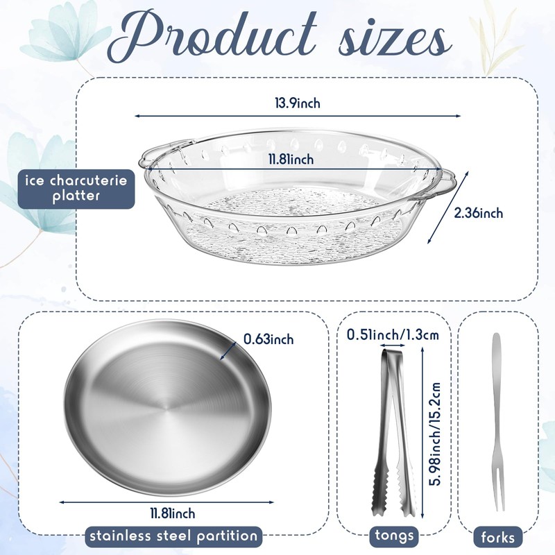 Baderke 2 Sets 11.8" Chilled Serving Tray for Parties Round