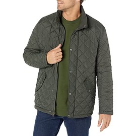 Cole Haan Men's Stand Collar Quilted Jacket, Dark Green, Large