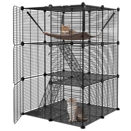 Epetlover Pet Playpen Indoor Cat Enclosures DIY Cat Cage Metal Kennel with Hammock for 1-2 Cats, Guinea Pig, Rabbit, Ferret, Small Animals, Black