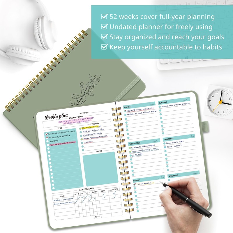 Undated Weekly Planner, Weekly To Do List Notebook with Goal