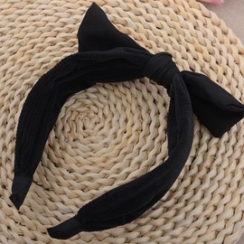 Black Bow Wide Headband Hair Accessories for Women Girls Thick Soft Vintage Head Band Hairband Top Knot Knotted Headband Hair Hoops for Women's Hair Simple Solid Bunny Ears Headband for Girls Women