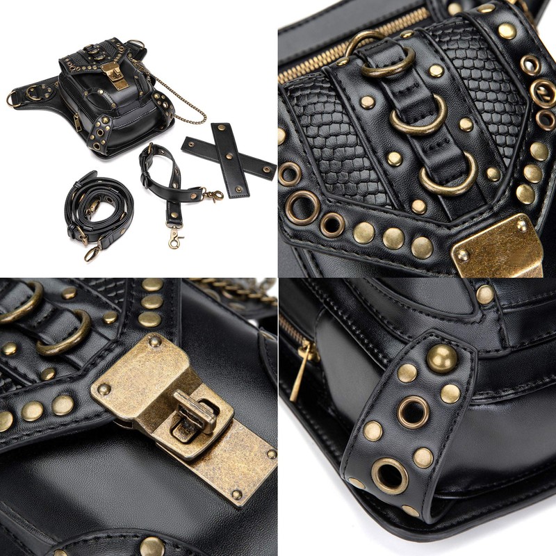 Steampunk Riñonera Riñonera para muslo, bolso de piel gótico para