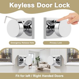 Probrico Polished Chrome Square Door Knobs, Bedroom Door Locks, Interior Privacy Door Knobs, Bathroom Door Handles with Lock, 6 Pack