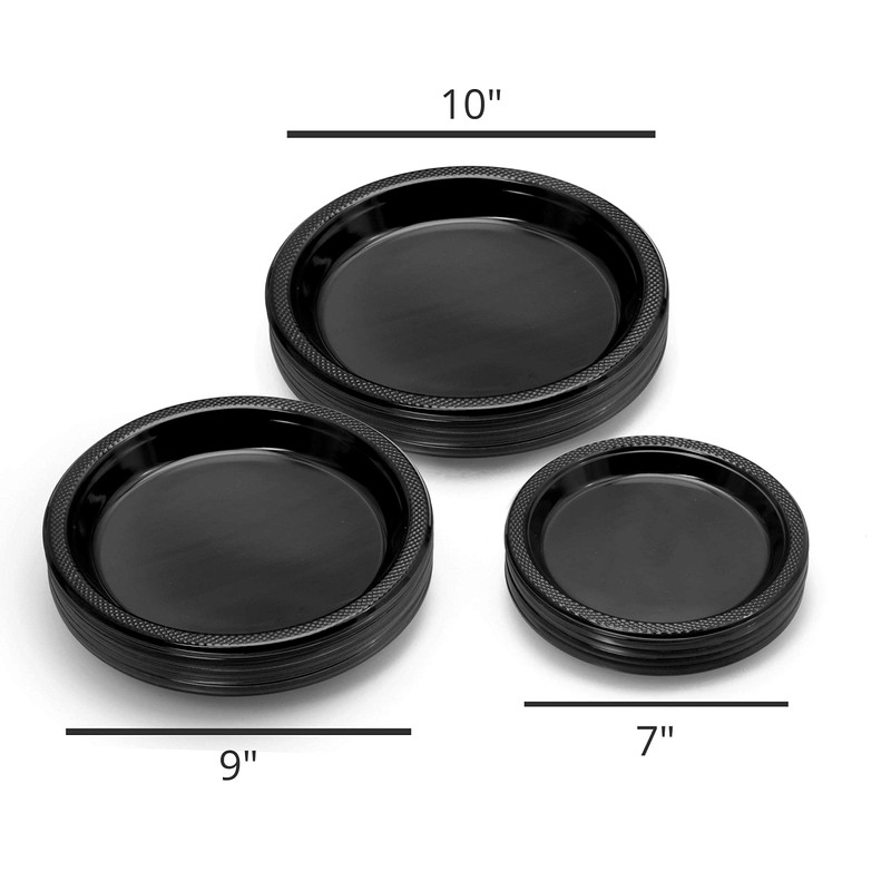 Exquisite 10 Inch. Black Plastic Plates - 50 Count -