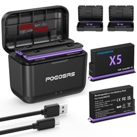 POEOSAS 360 X5 Battery for insta360 x5, 2-Pack 2850mAh X5 Batteries with Type-C Fast Dual Charger Compatible with Insta360 X5 Action Camera Batteries and Charger
