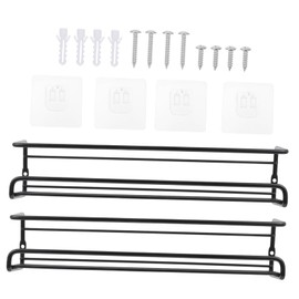 FELTECHELECTR 2Pcs Wall Mounted Kitchen Seasoning Storage Racks Stylish Black Organizers for Spice Bottles Condiments and Seasoning Jars Space Saving for Tidy Kitchen Countertops