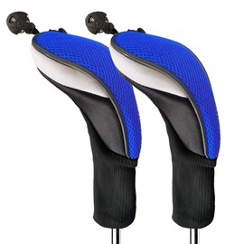 FINGER TEN Golf Club Head Covers Woods Hybrids 2 Pack, Headcovers Men Women 3 5 7 X with Interchangeable Number Tag, Fit All Wood Hybrid Clubs (Blue-2 Hybrids)