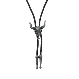 Bolo Tie Bull Skull Silver Necklace Pendant Bootlace Shoestring Necktie Cowboy Western Vintage Metal Cow