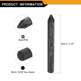 HARFINGTON 2pcs PH2 Phillips Screwdriver Bit 5/16" Hex Shank 80mm/3.15" Length Magnetic Cross Head Hex Bits S2 Steel Screw Driver Bit for Impact Electric Screw Driver Power Tools, Black