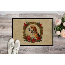 Caroline's Treasures DAC2303JMAT American Foxhound Christmas Flowers Doormat Front Door Mat Indoor Outdoor Rugs for Entryway, Non Slip Washable Low Pile, 24H X 36W
