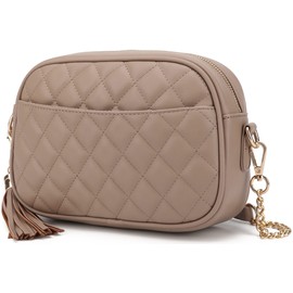 lola mae Quilted Crossbody Bag, Medium Lightweight Shoulder Purse Top Zipper Tassel Accent Taupe Purse (Taupe)
