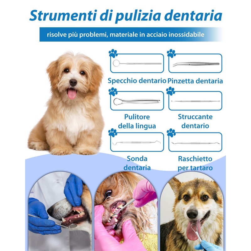 Lullu 14 Kit Pulizia Denti Cane, Ablatore Tartaro Ultrasuoni Cani