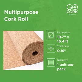Go4Cork Large Cork Roll - 19.7" x 16.4' | Premium Double-Sided Eco Cork Roll | Multipurpose for Crafts & Home, Classroom & Office Organization Decor | Anti-Slip & Easy to Use