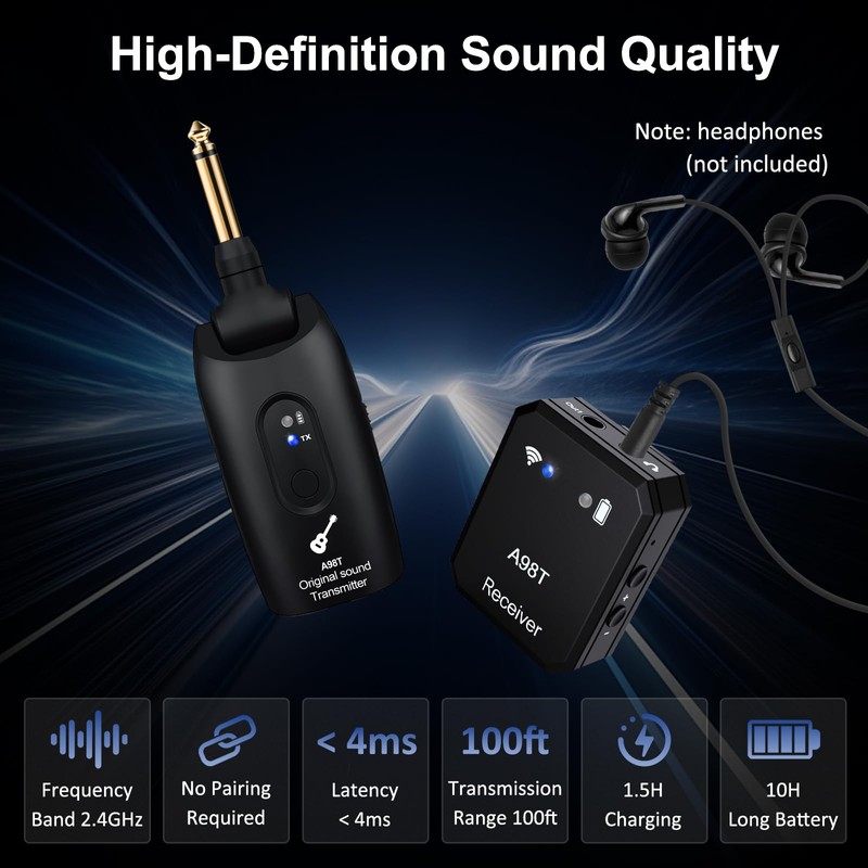 WENTELMUSIC A98T 2.4GHz Wireless in-Ear Monitor System – Low Latency,