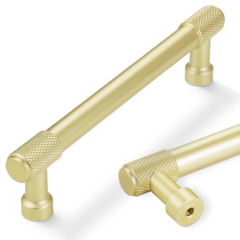 POVEFONK 10 Pack 5inch(128mm) Brushed Brass Kitchen Cabinet Handles Knurled Cabinet Pulls Gold Drawer Pulls Kitchen Cabinet Hardware Kitchen Handles Drawer Pulls Dresser Handles