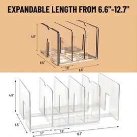 Sylfaen 2-Pack Clear Desktop File Organizer, Expandable Acrylic File Sorter Auto Rebound, Multifunction 5 Sections File Folder Holder for Magazines, Books, Letters, Papers, Notebooks