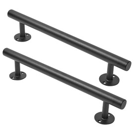 Purife 16'' Long Black Metal Door Pull Handles Pack of 2, Shed Door Handle, Outdoor Garage Fence Gate Handles, Modern Interior Cabinets Closet Furniture Pulls