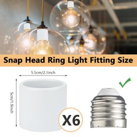 6 Pcs Black Light Socket Shade Rings, Metal Lamp Shade Collar Rings for Medium-Base Ceramic Sockets Lock E26 E27 Ceramic/Porcelain Socket with Thread Diameter 1-1/2 Inches (White)