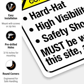 Hard-Hat High Visibility Vest Safety Shoes Sign, ANSI Caution Sign, 10x14 Inches, 55 mil Thick HDPE (high Density polyethylene), Made in USA