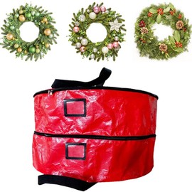 Double Layer Christmas Wreath Storage Bag Large Capacity Wreath Storage Container Wreath Storage Box with Dual Zippers and Handles