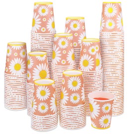 100 Pcs Disposable Cups Daisy Flower Paper Cups 9 oz Cups White Daisies Paper Party Cups Cold Beverage Drinking Cup for Daisy Flower Party Supplies Summer Spring Wedding Birthday Bridal Shower Travel