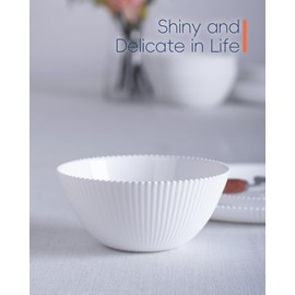 LaGlint 20 OZ Max White Opal Glass Cereal Bowl Set of 6, 6 inch Dishwasher & Microwave Safe Round Ribbed Bowls for Kitchen, Salad, Soup and Rice